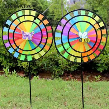 1Pcs Colorido arco-íris Triplo Roda de Vento, Moinho de vento Giratório Jardim, Pátio ao ar livre Nova Decoração Brinquedos