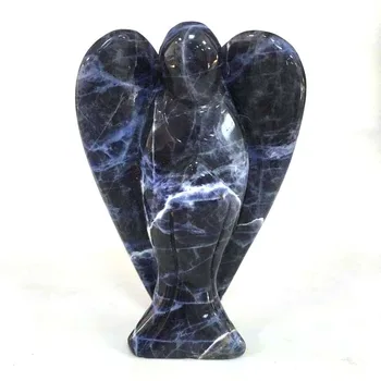 3 polegadas Elegante Anjo de Forma Natural Sodalite Cristal de Quartzo de Cura Reiki Pedra Pingente Mascote Estatueta Para Casa Secretária Decoração XY