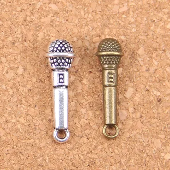 62pcs Encantos microfone 25x7mm Antigos Pingentes,Vintage Tibetano Prata, Jóias,DIY para o colar pulseira