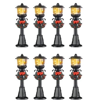 8 Pcs Mini de Natal Lâmpada de Pós Trem Lâmpada Miniatura da Lâmpada de Rua Luzes Decorativas Para o DIY Casa de bonecas Aldeia Caminho