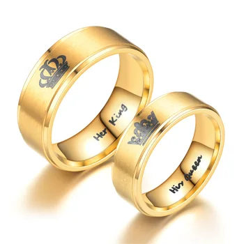 A Cor do ouro do Rei a Rainha da Coroa de Aço Inoxidável, Anéis Casal para os Amantes da Promessa Homens Mulheres Presentes de Dia dos Namorados