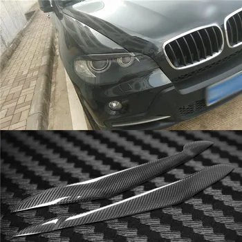 A Fibra de carbono Farol Cobrir as Sobrancelhas Pálpebra Guarnição Adesivo Para BMW X5 E70