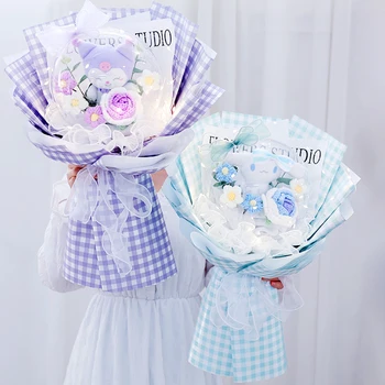 Anime Cinnamoroll Kuromi Luxuoso Bouquet Kawaii Melodia Flor Boneca Graduação Buquê, Decoração Presentes de Dia dos Namorados Mulheres