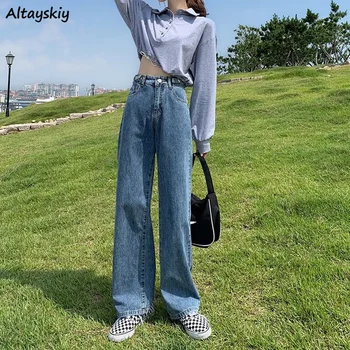 Calças de brim das Mulheres Ajustável Cintura Solta Sólida Todos-atender os Estudantes Estilo coreano Moderno de Lazer Jeans com a duração Total de Calças Femininas Recentemente