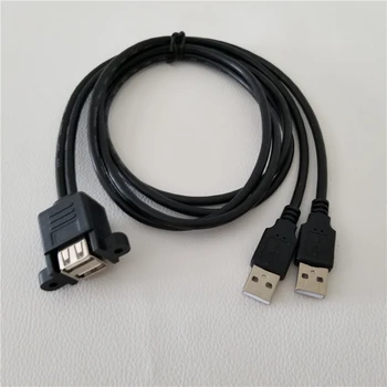 Dupla-porta USB2.0 Cabo de Extensão com Orifícios de Parafuso Montagem em Painel Cabo de Dados USB Preto 1M