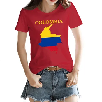 Gráfico engraçado Colômbia Bandeira Mapa Crewneck T-shirt Vermelha Engraçado do Geek HarajukuTops Tees Tamanho Europeu