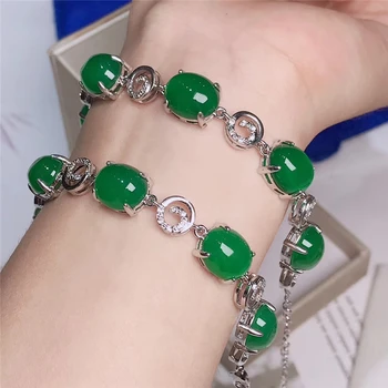 Jadery 1pcs Verde Jade, Pedra, Braceletes, Pulseira de Charme Prata 925 Esterlina, Bracelete Chain Femme Amor Designer de Jóias de Natal