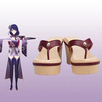 Jogo Quente Genshin Impacto Geral Raiden Shogun Cosplay Sapatos Cos Sapatos Mulheres Casual Sandálias Kawaii Anime Feminino De Salto Alto