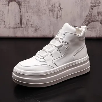 Luxo britânica Mens White Casuais Sapatos de Conforto de Topo de Moda para a Frente de Tendências de Lazer Aumento da Altura do Macho Zapatos ERRFC