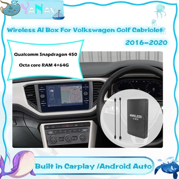 O Android Mini sem Fio AI Caixa Para Volkswagen Golf Cabriolet 2016-2020 Qualcomm Carro Smart Box CarPlay Plug and Play Google, YouTube