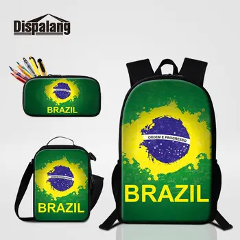 O brasil Boys 3 PCS Sacos Conjunto de Mochilas Lancheira caixa de Lápis De Estudante Alimentos mais frios dia-a-dia Mochila Homens Ombro Bagpack