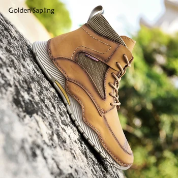 Ouro para Plantar ao ar Livre Botas dos Homens de Moda Sapatos de Trekking Inverno Quente de Inicialização Clássicos de Couro Retrô Calçado Homens Plaltform Sapato