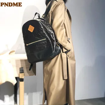 PNDME vintage de luxo natural do couro genuíno mochila de senhoras designer exterior de viagem real de couro feminina preta bagpack bookbag