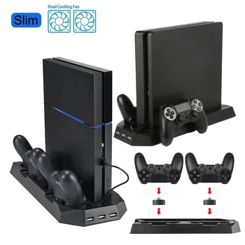 PS4 Vertical Ventoinha de Resfriamento de Carregamento Dock Duplo Controladores de Suporte do Carregador 3 HUB USB Estação de Carregamento para o Playstation4 Slim Console