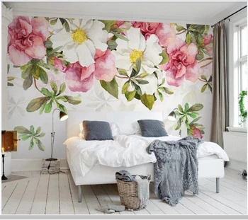 Papel de parede cor-de-rosa Romântico flores moderno estilo nórdico 3d papel de parede,sala de tv de parede quarto papéis de parede decoração mural