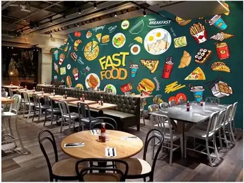 Personalizado mural de fotos em 3d papel de parede desenhado a Mão western pizza burger alimentos doodle de ferramentas de decoração de sala de estar papel de parede para parede 3d