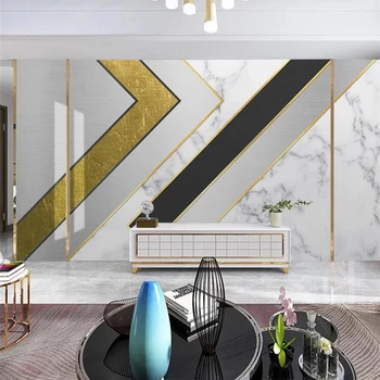 Personalizados, papel de parede 3d moderno, minimalista e geométrica de mármore dourado da linha de luz de luxo Обои PLANO de fundo de parede decoração фотообои