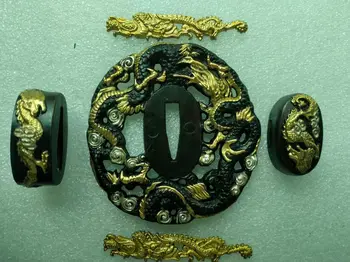 Qualidade Katana Montagem de Conjunto de Dragão Tsuba Dourada Acessórios Para Espada de Samurai fio da Navalha Saber Glaive Lâmina de Cobre Puro