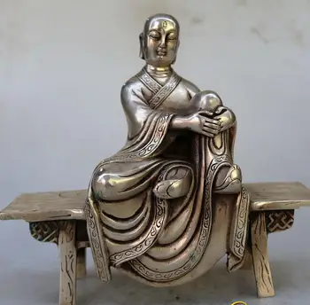 Raro Antigo de Prata escultura estátua /escultura---Bancada de Buda,artesanatos,melhor coleção & adorno, frete grátis