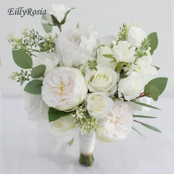 Romântico Casamento ao ar livre Buquê para a Noiva Branco, Peônia Rosas Naturais de Dama de honra Segurando Flores, Buquê de Noiva de Mariage
