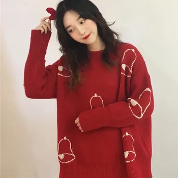 Venda quente Estilo coreano de Mulheres Engrossar Camisola do Natal Solto e Casual Vermelho Pulôver de Tricô Tendência da Moda Camisola Nova